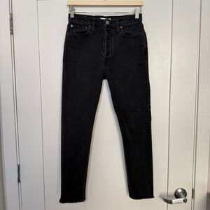 Re/Done Jeans Womens Sz 27 Faded Black Button Fly Raw Hem Denim Stretch